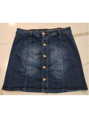 Celebrity Pink Denim Button Mini Skirt 11/30 Blue Jean A-Line Skirt Stretch